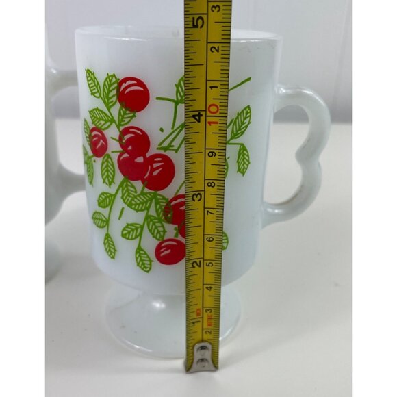 Vintage MCM Milk Glass Pedestal Mugs With Cherry Design Set Of 2 - Picture 10 of 12